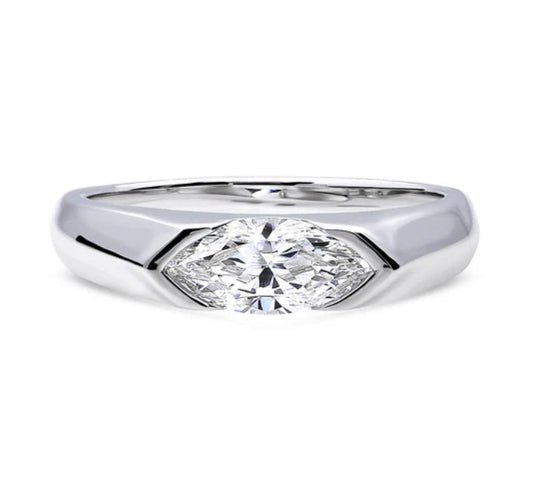 East-West Solitaire Half Bezel Set CZ Ring in Sterling Silver