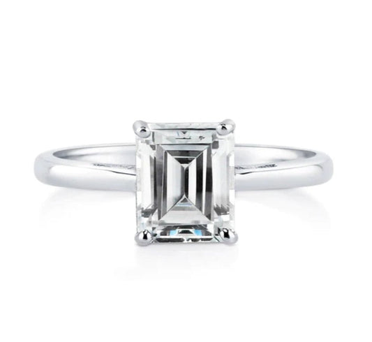Solitaire 2.1ct Emerald Cut CZ Ring in Sterling Silver
