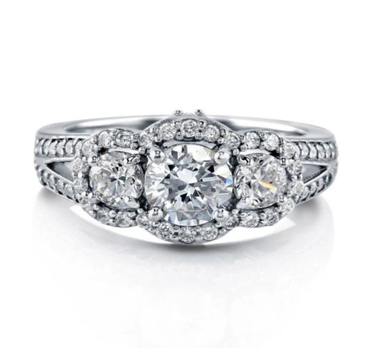 3-Stone Round CZ Split Shank Ring in Sterling Silver