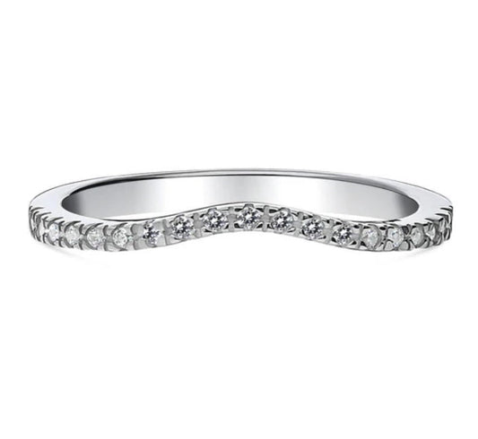 Wishbone CZ Curved Half Eternity Ring in Sterling Silver