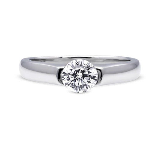 Solitaire 0.8ct Half Bezel Set Round CZ Ring in Sterling Silver