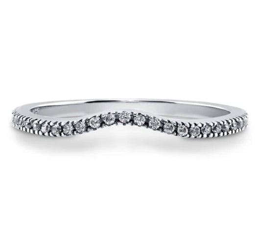 Wishbone Micro Pave Set CZ Curved Half Eternity Ring in Sterling Silver
