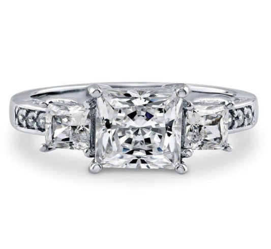 3-Stone Princess CZ Ring in Sterling Silver