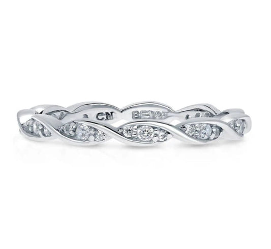 Woven Pave Set CZ Eternity Ring in Sterling Silver