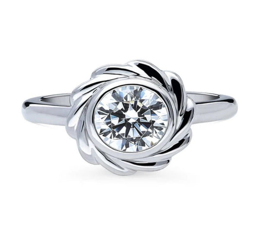 Woven Solitaire Bezel Set CZ Ring in Sterling Silver