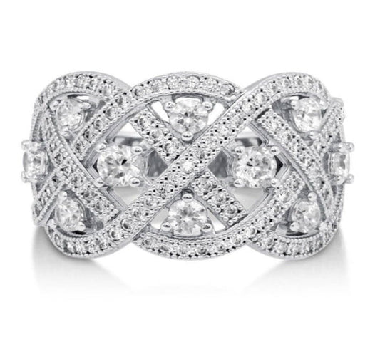 Woven Art Deco CZ Statement Ring in Sterling Silver