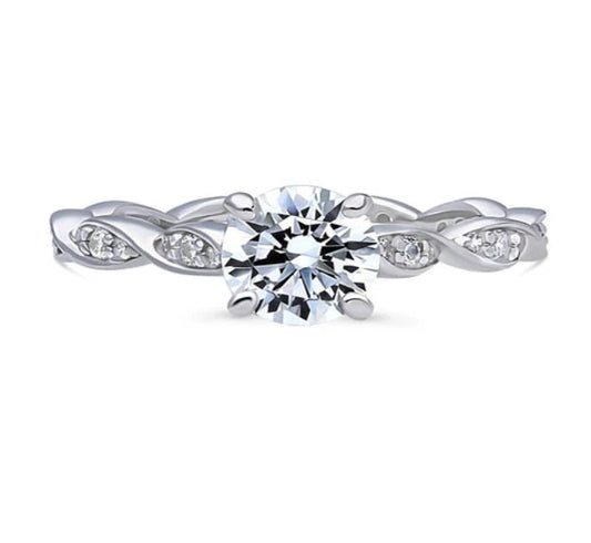 Woven Solitaire CZ Ring in Sterling Silver
